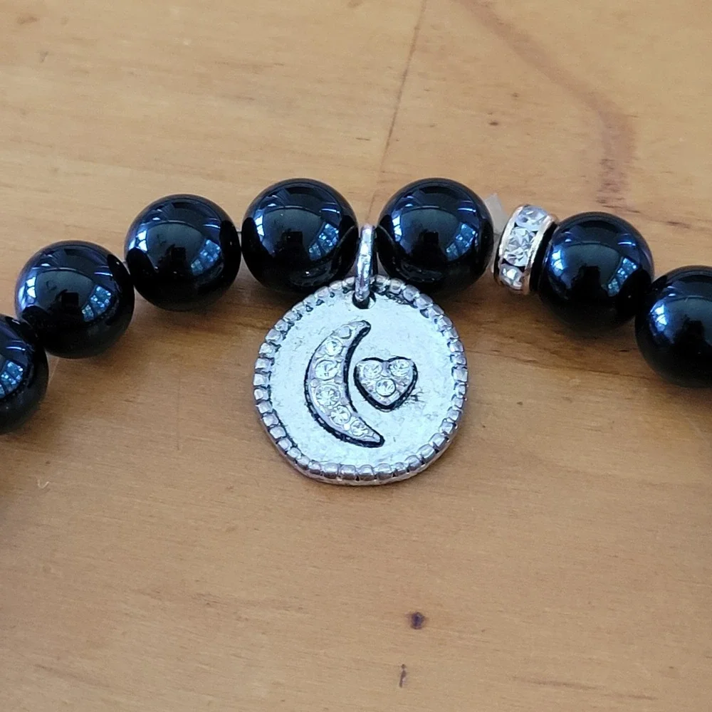 Black Bead Stretch Bracelet I Love You To The Moon And Back Charm
